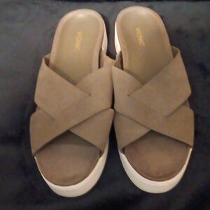Vionic Taupe Cross-Band Mules